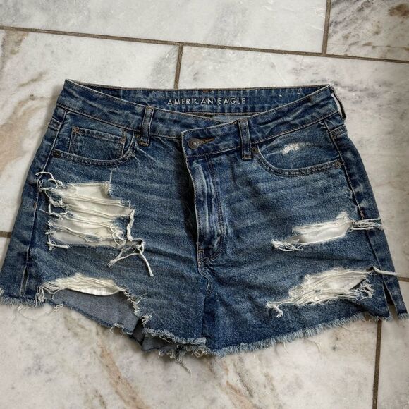 American Eagle Outfitters Blue Distressed Jean Shorts - Picture 5 of 8
